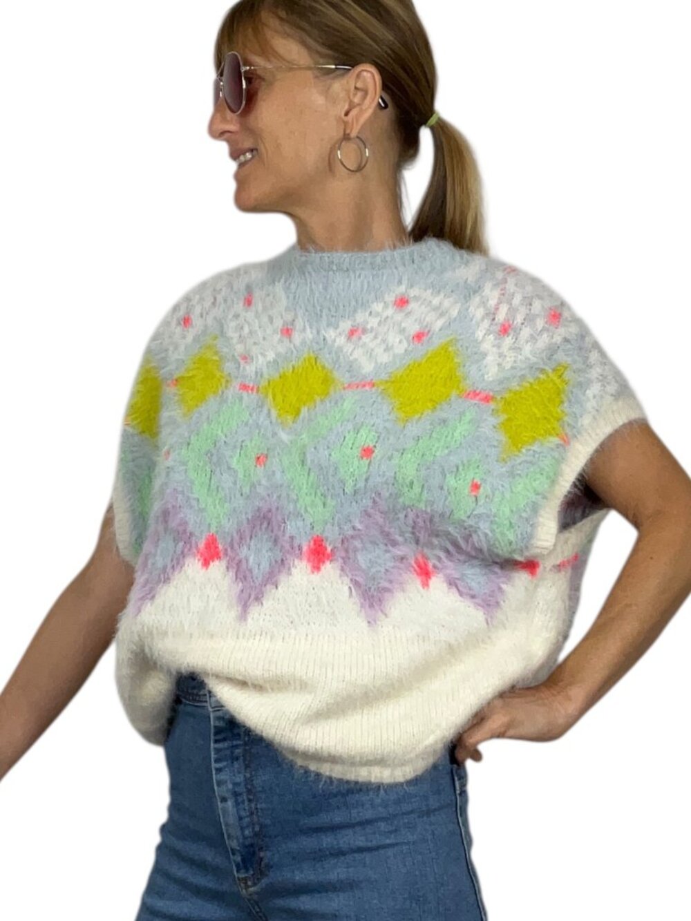 Anthropologie Fairisle Fuzzy Eyelash Muscle Sweater Tank M Fall Fashion - Picture 2 of 15